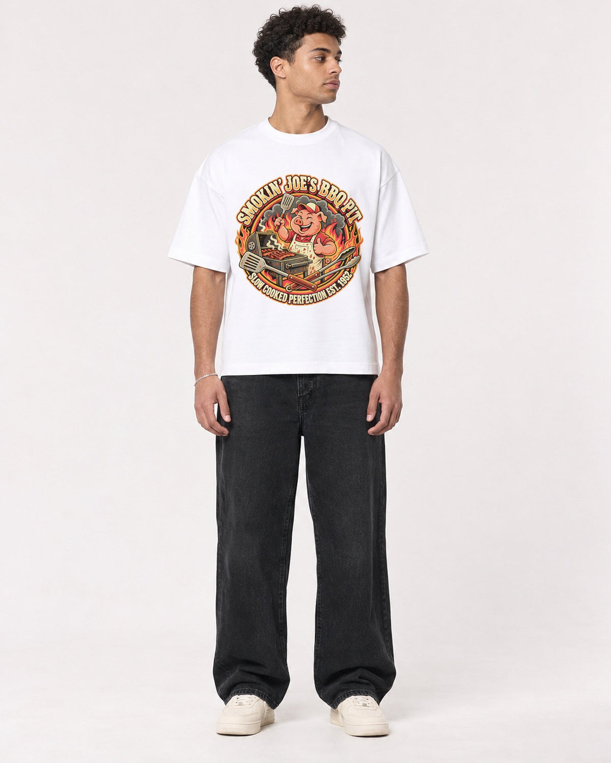 Mockup Boxy Heavyweight Tee White male full-body 10