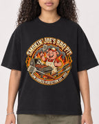 Mockup Boxy Heavyweight Tee Black female close-up 10