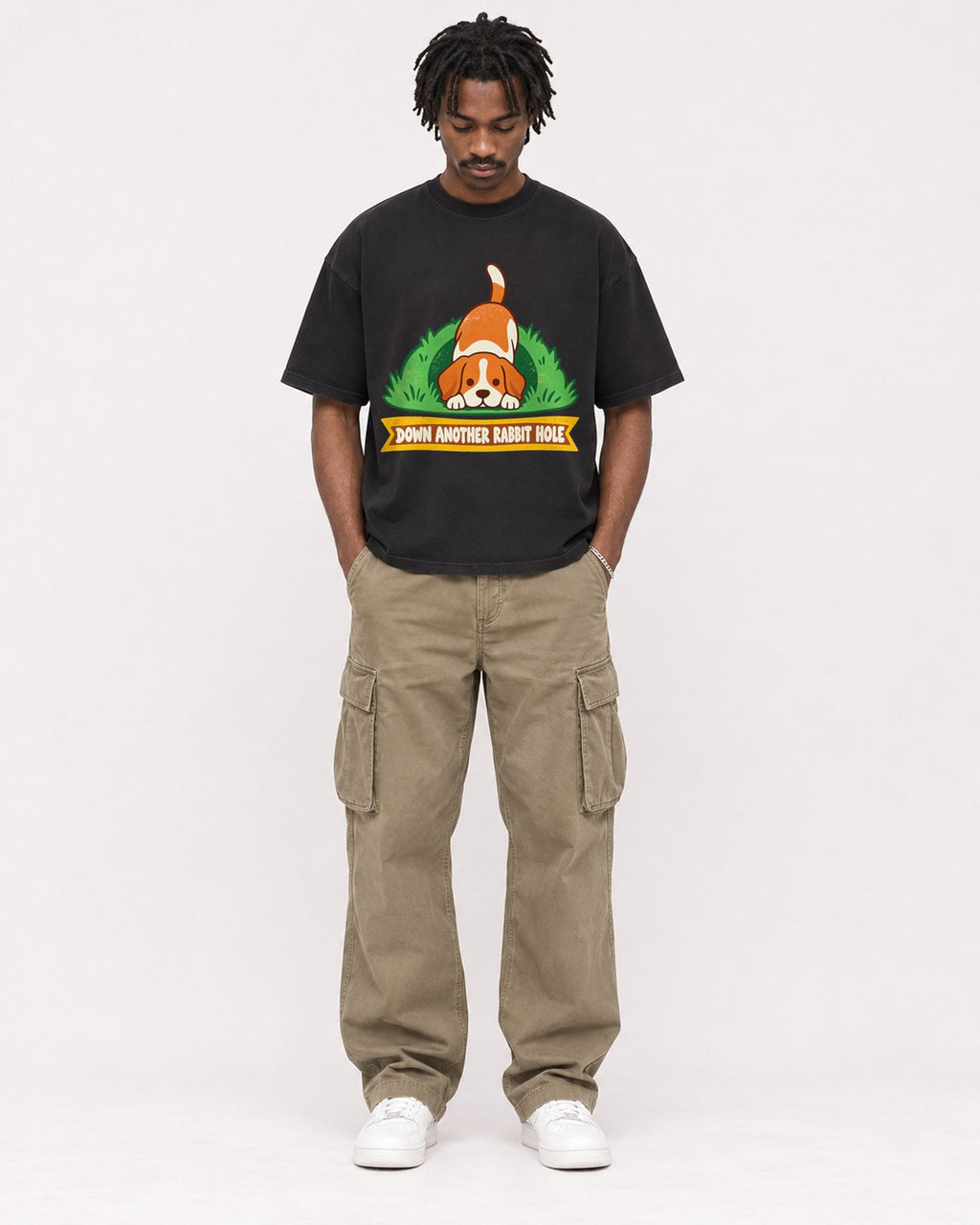 Mockup Boxy Heavyweight Tee Black male full-body 04