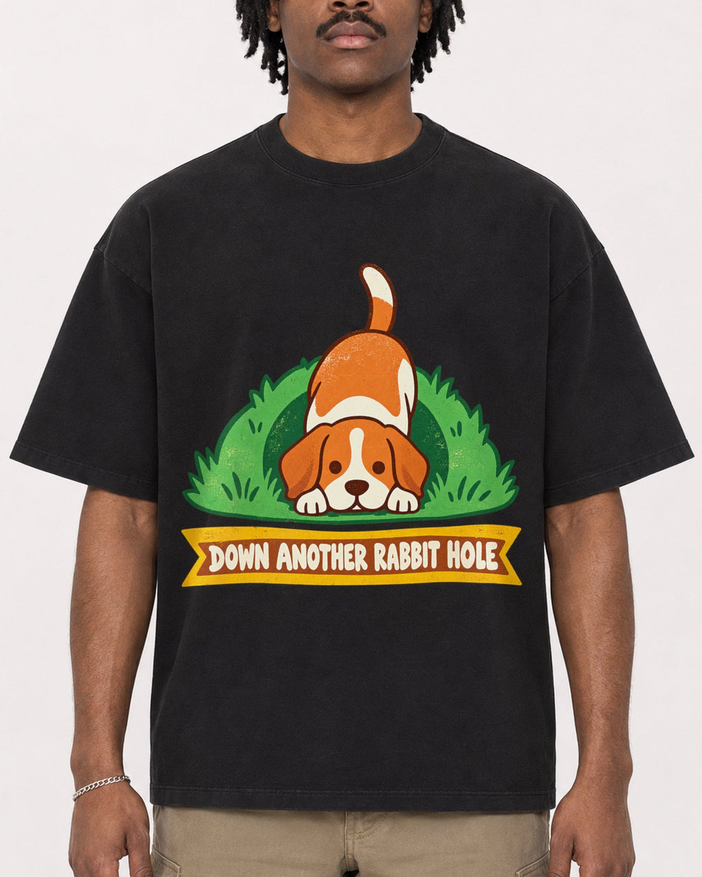 Mockup Boxy Heavyweight Tee Black male close-up 04