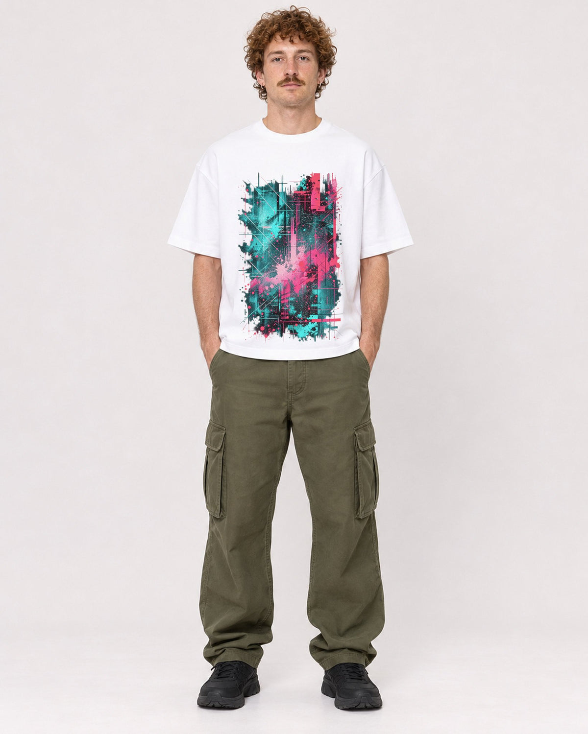 Mockup Boxy Heavyweight Tee White male full-body 09
