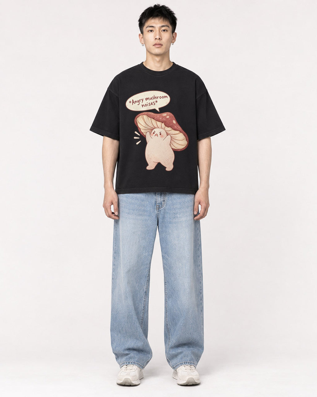 Mockup Boxy Heavyweight Tee Black male full-body 21