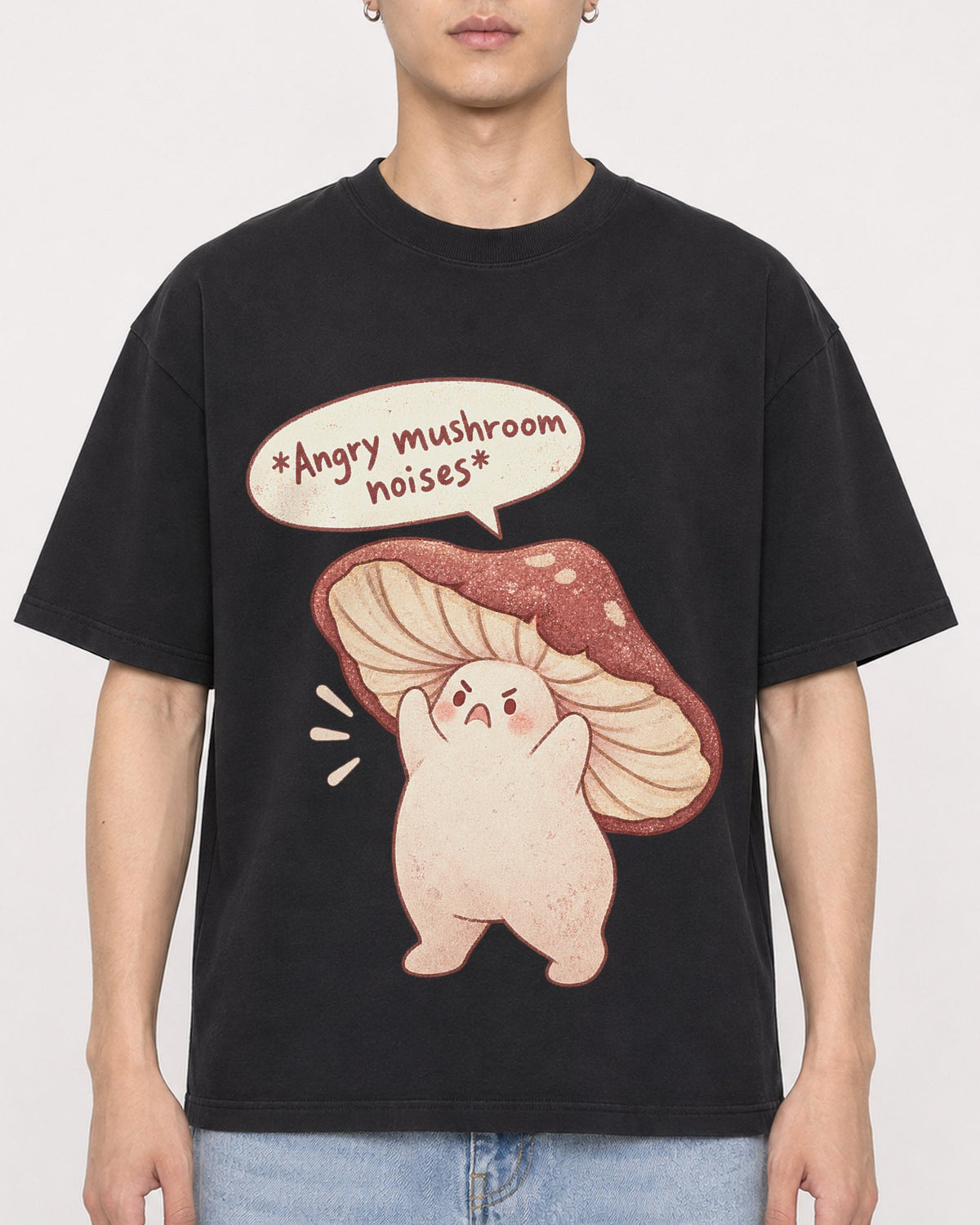 Mockup Boxy Heavyweight Tee Black male close-up 21