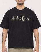 Mockup Boxy Heavyweight Tee Black male close-up 12