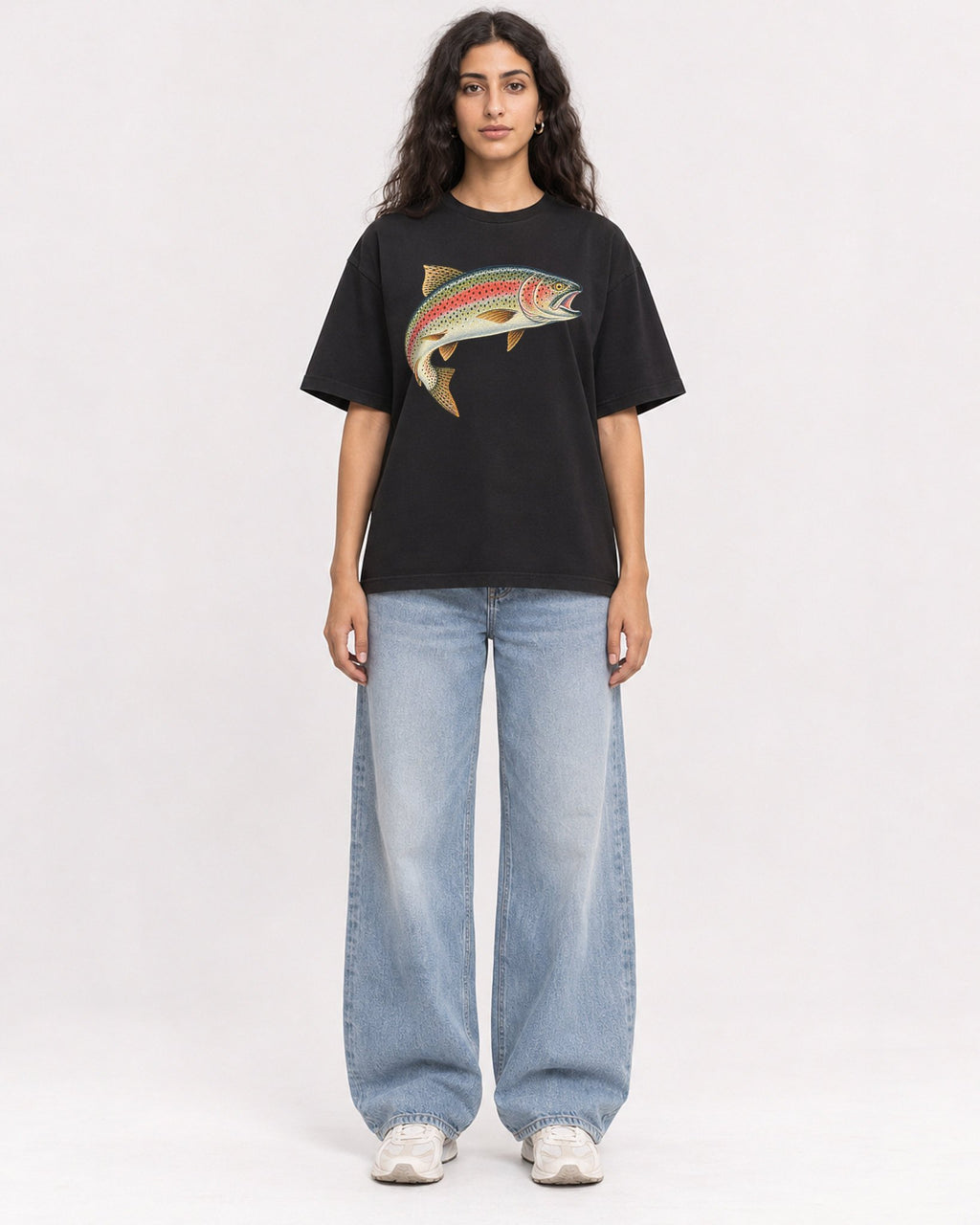 Mockup Boxy Heavyweight Tee Black female full-body 07