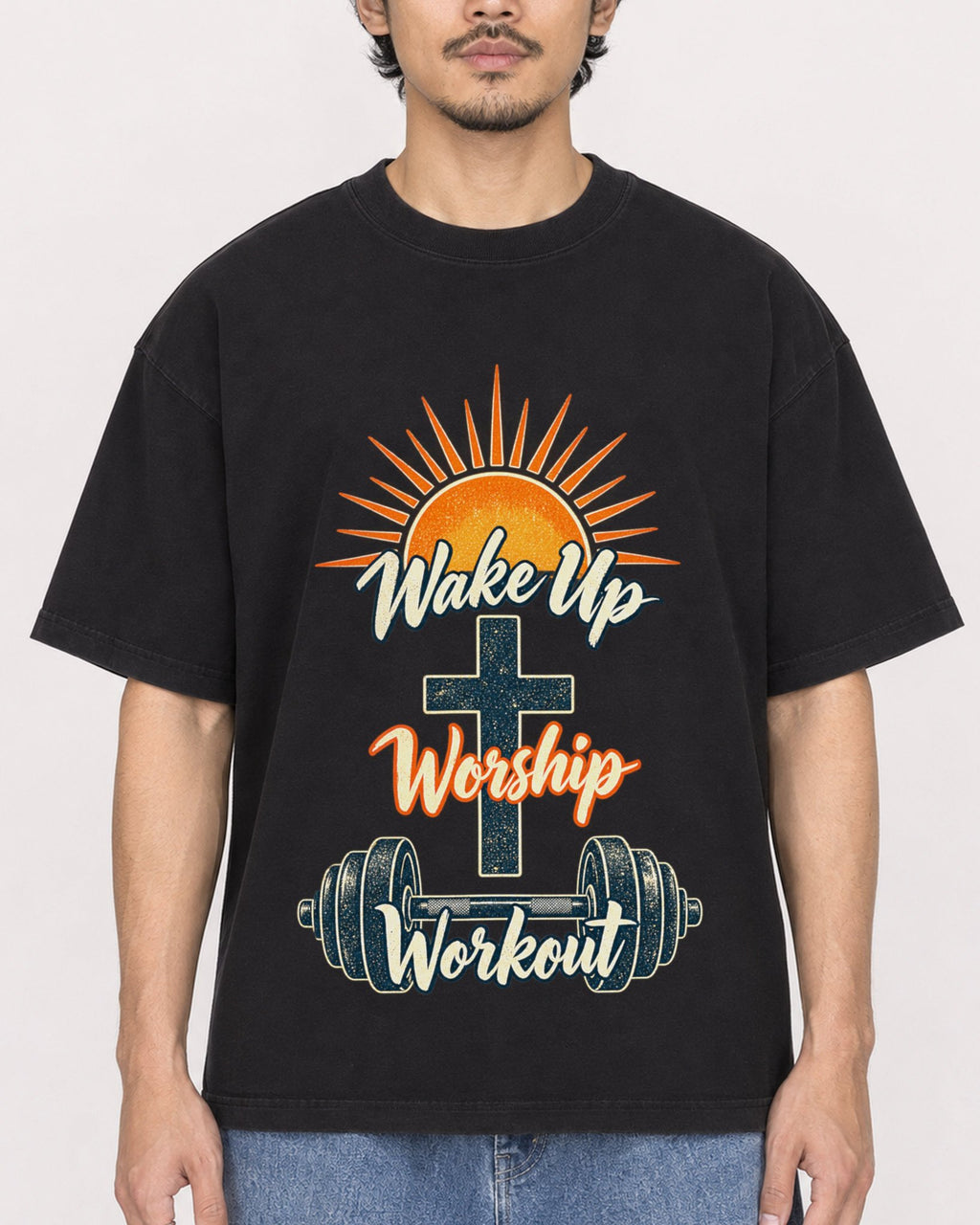 Mockup Boxy Heavyweight Tee Black male close-up 02