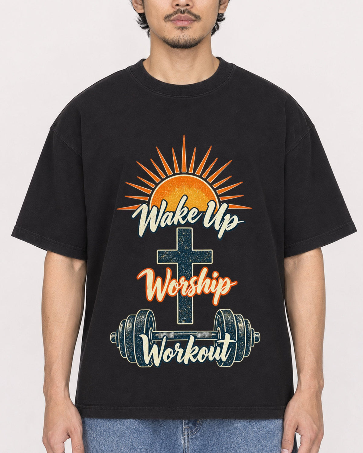 Mockup Boxy Heavyweight Tee Black male close-up 02