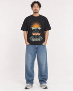 Mockup Boxy Heavyweight Tee Black male full-body 02