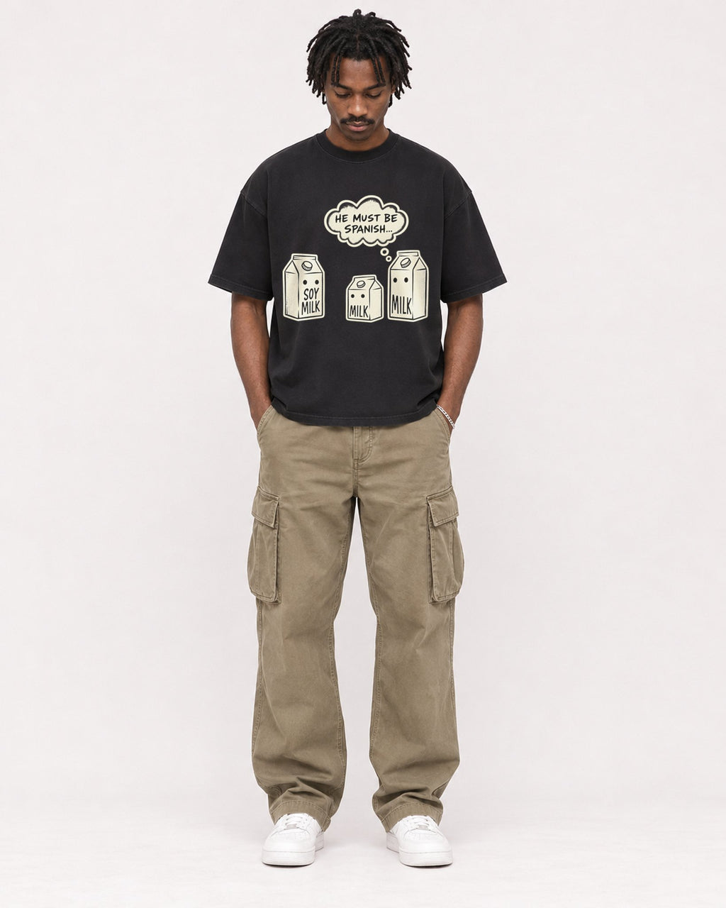 Mockup Boxy Heavyweight Tee Black male full-body 04