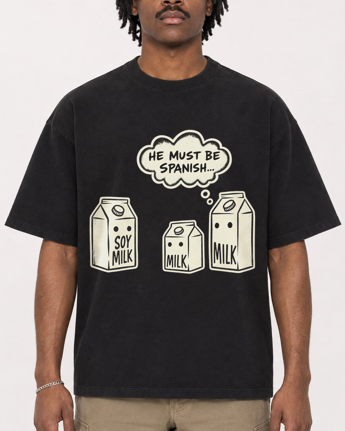 Mockup Boxy Heavyweight Tee Black male close-up 04