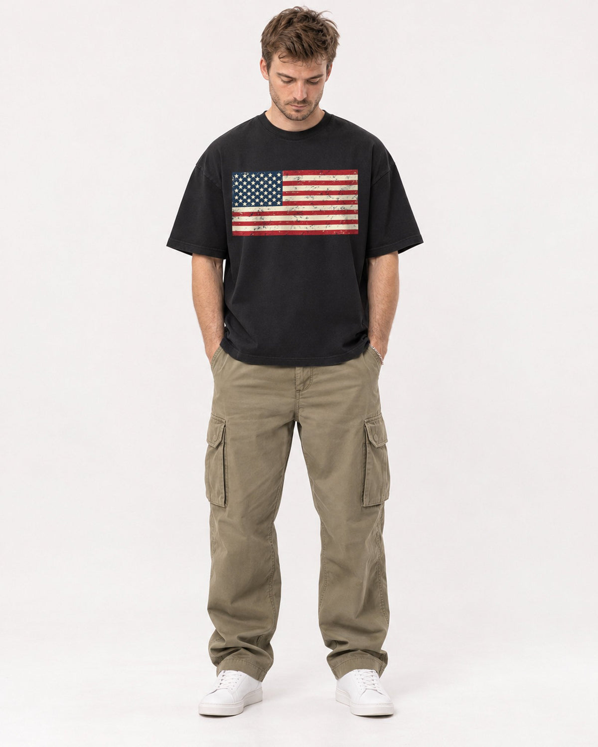 Mockup Boxy Heavyweight Tee Black male full-body 08