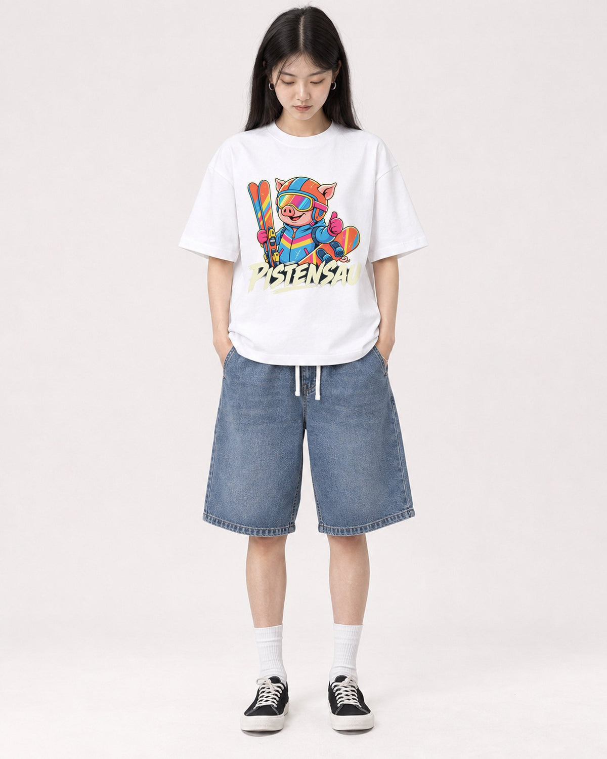 Mockup Boxy Heavyweight Tee White female full-body 01