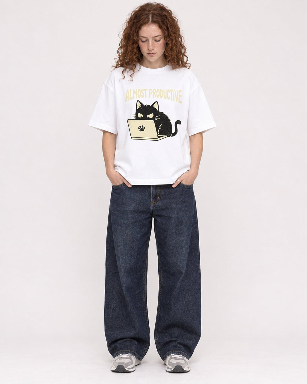 Mockup Boxy Heavyweight Tee White female full-body 09