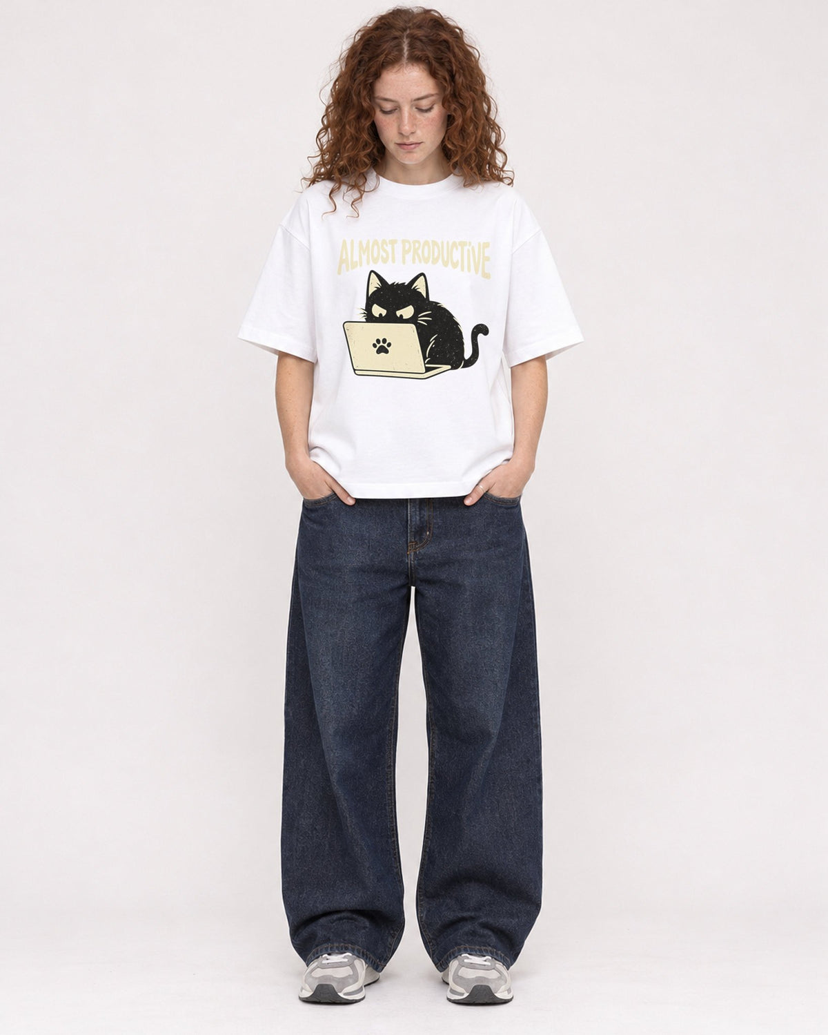 Mockup Boxy Heavyweight Tee White female full-body 09
