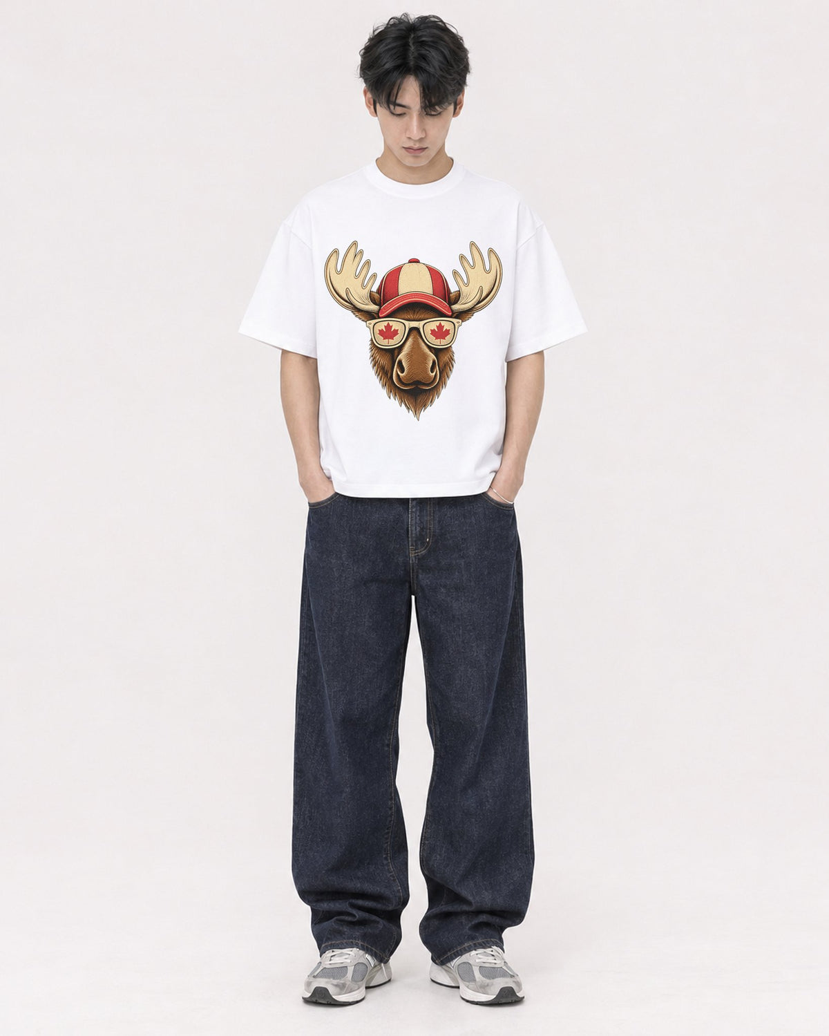 Mockup Boxy Heavyweight Tee White male full-body 31