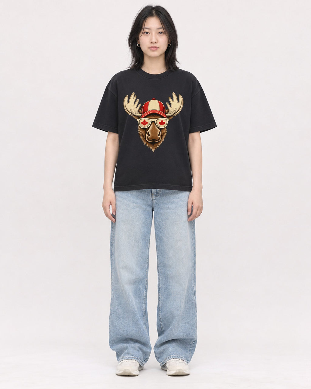 Mockup Boxy Heavyweight Tee Black female full-body 31