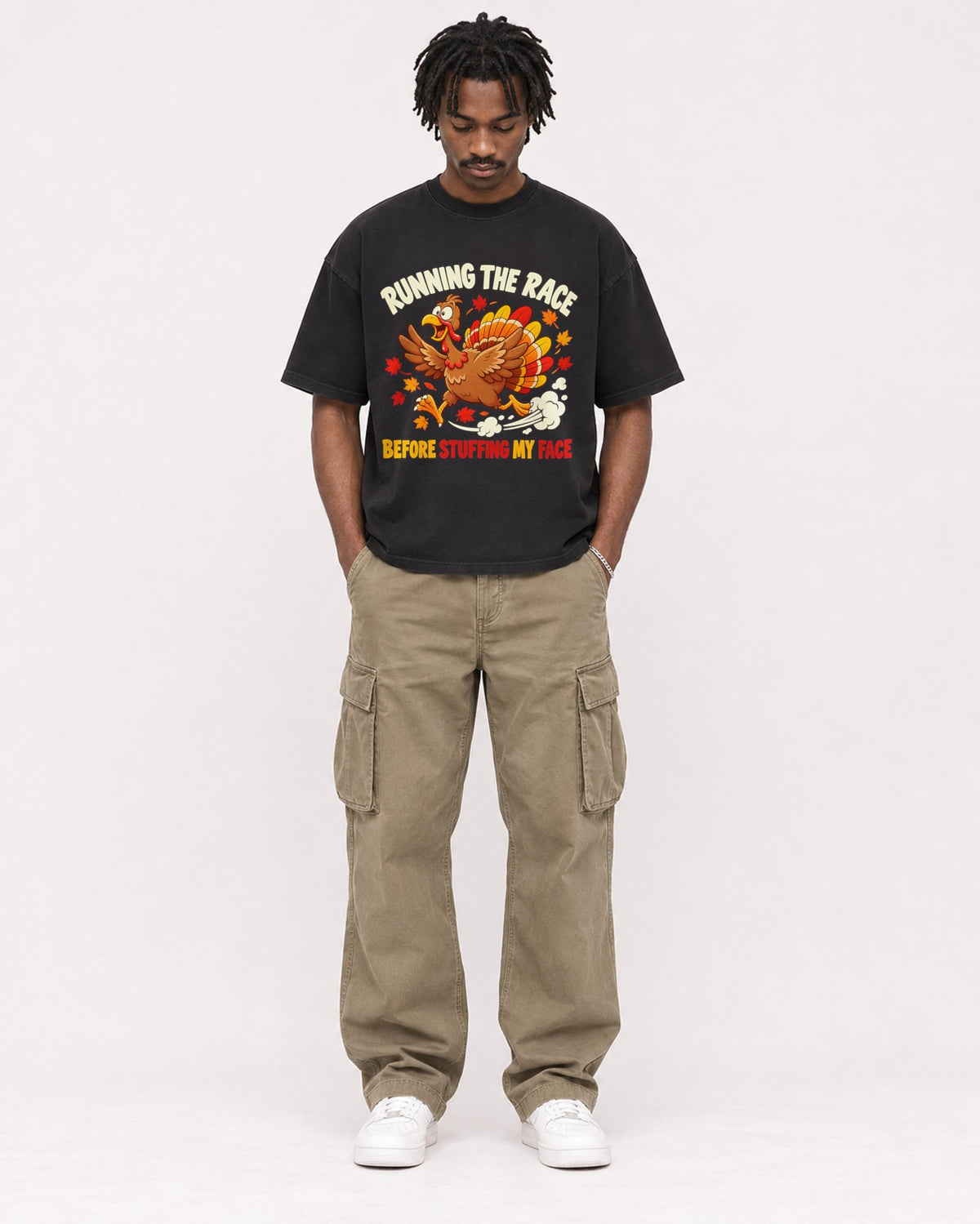 Mockup Boxy Heavyweight Tee Black male full-body 04