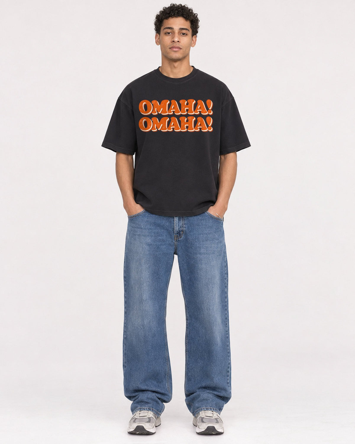 Mockup Boxy Heavyweight Tee Black male full-body 10