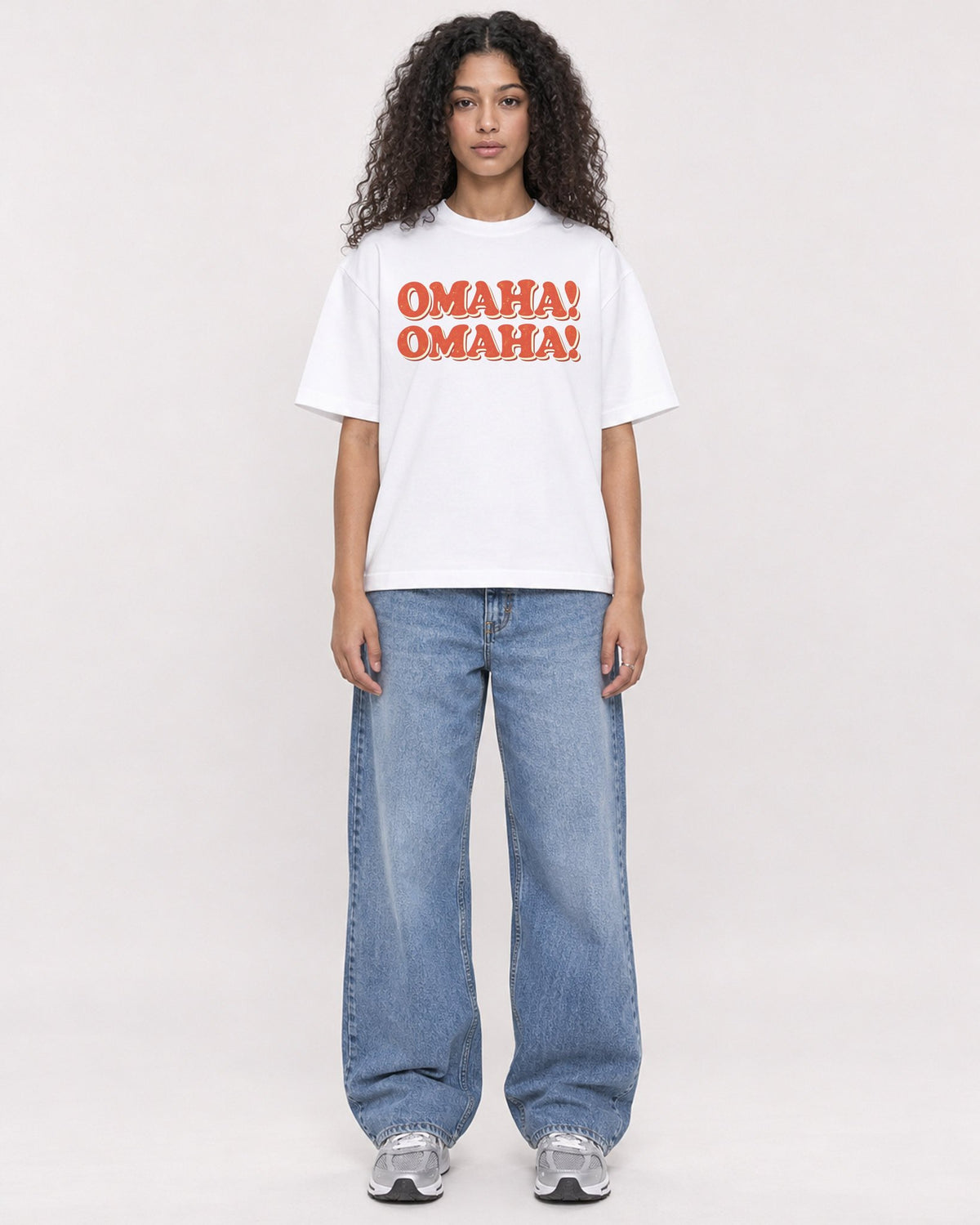 Mockup Boxy Heavyweight Tee White female full-body 10
