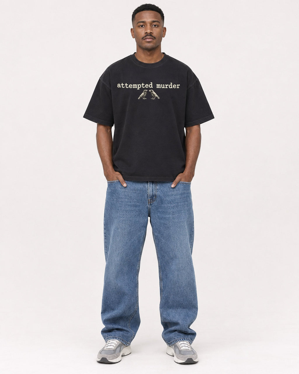 Mockup Boxy Heavyweight Tee Black male full-body 14
