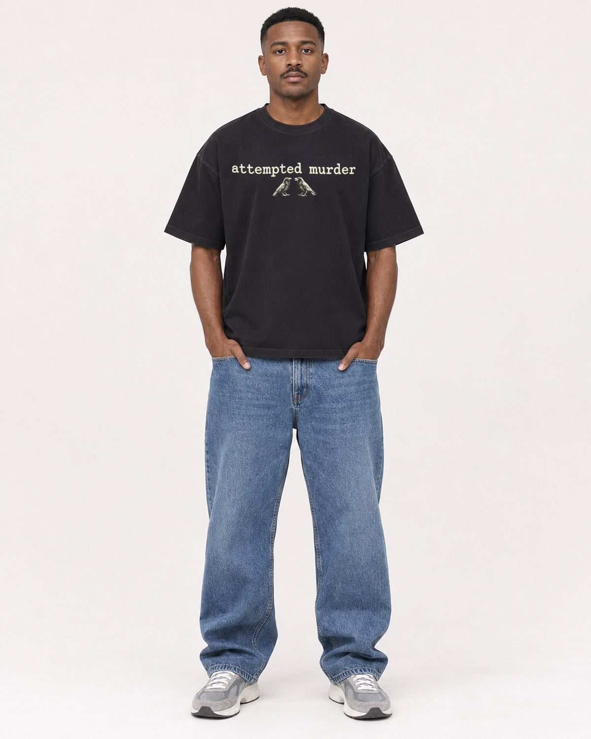 Mockup Boxy Heavyweight Tee Black male full-body 14