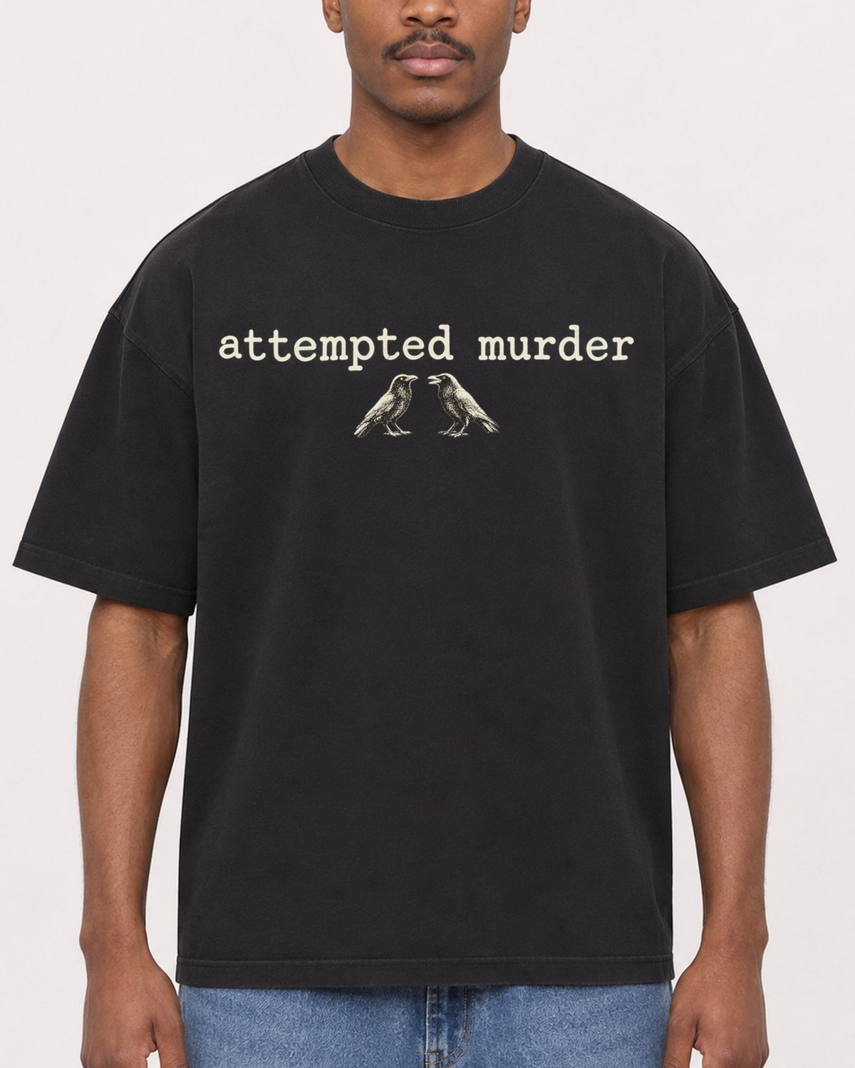 Mockup Boxy Heavyweight Tee Black male close-up 14