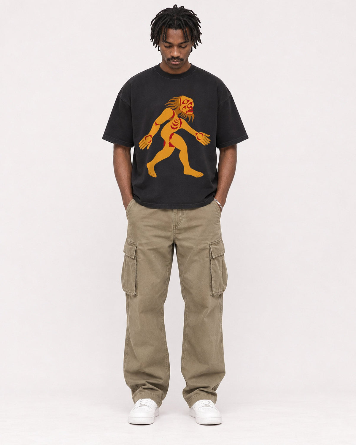 Mockup Boxy Heavyweight Tee Black male full-body 04