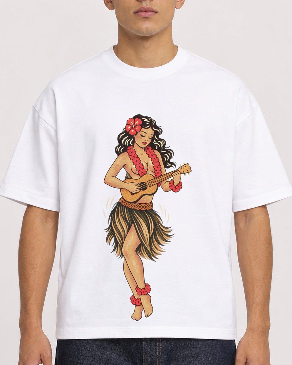 Mockup Boxy Heavyweight Tee White male close-up 16