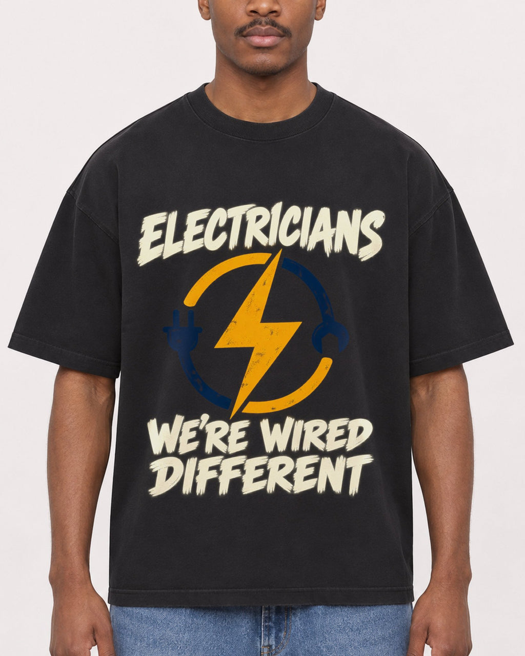Mockup Boxy Heavyweight Tee Black male close-up 14