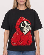 Mockup Boxy Heavyweight Tee Black female close-up 08