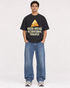 Mockup Boxy Heavyweight Tee Black male full-body 10