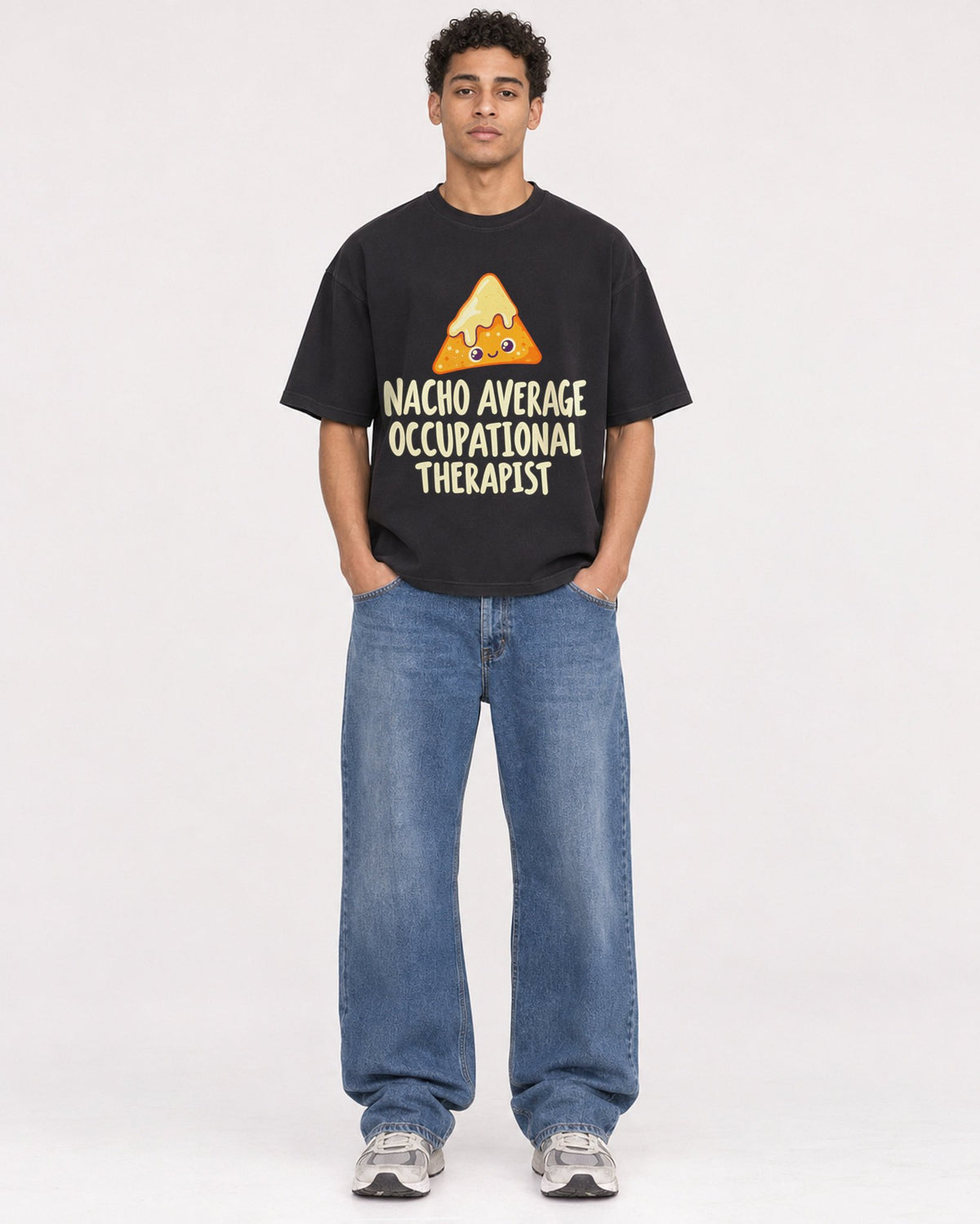 Mockup Boxy Heavyweight Tee Black male full-body 10