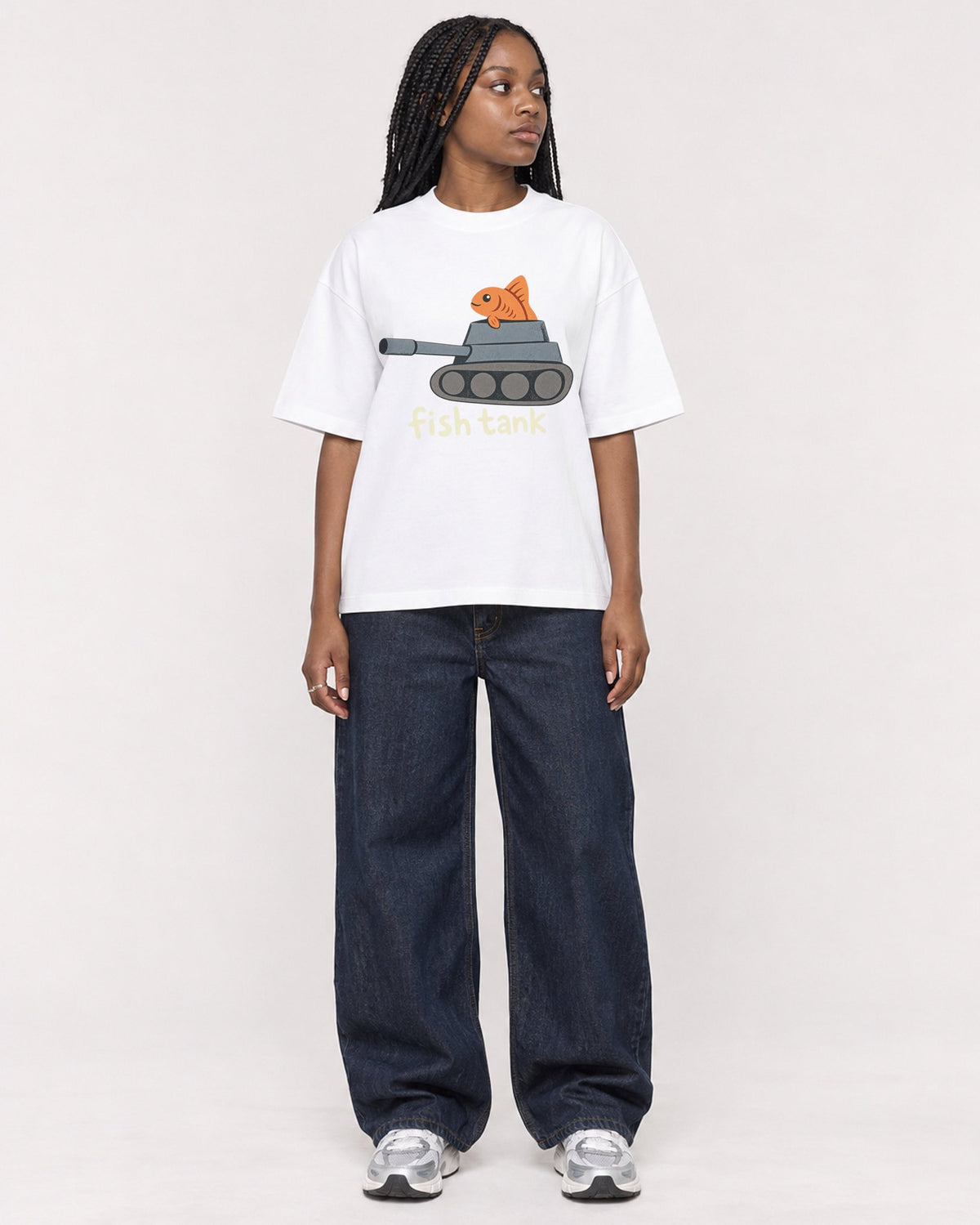 Mockup Boxy Heavyweight Tee White female full-body 04