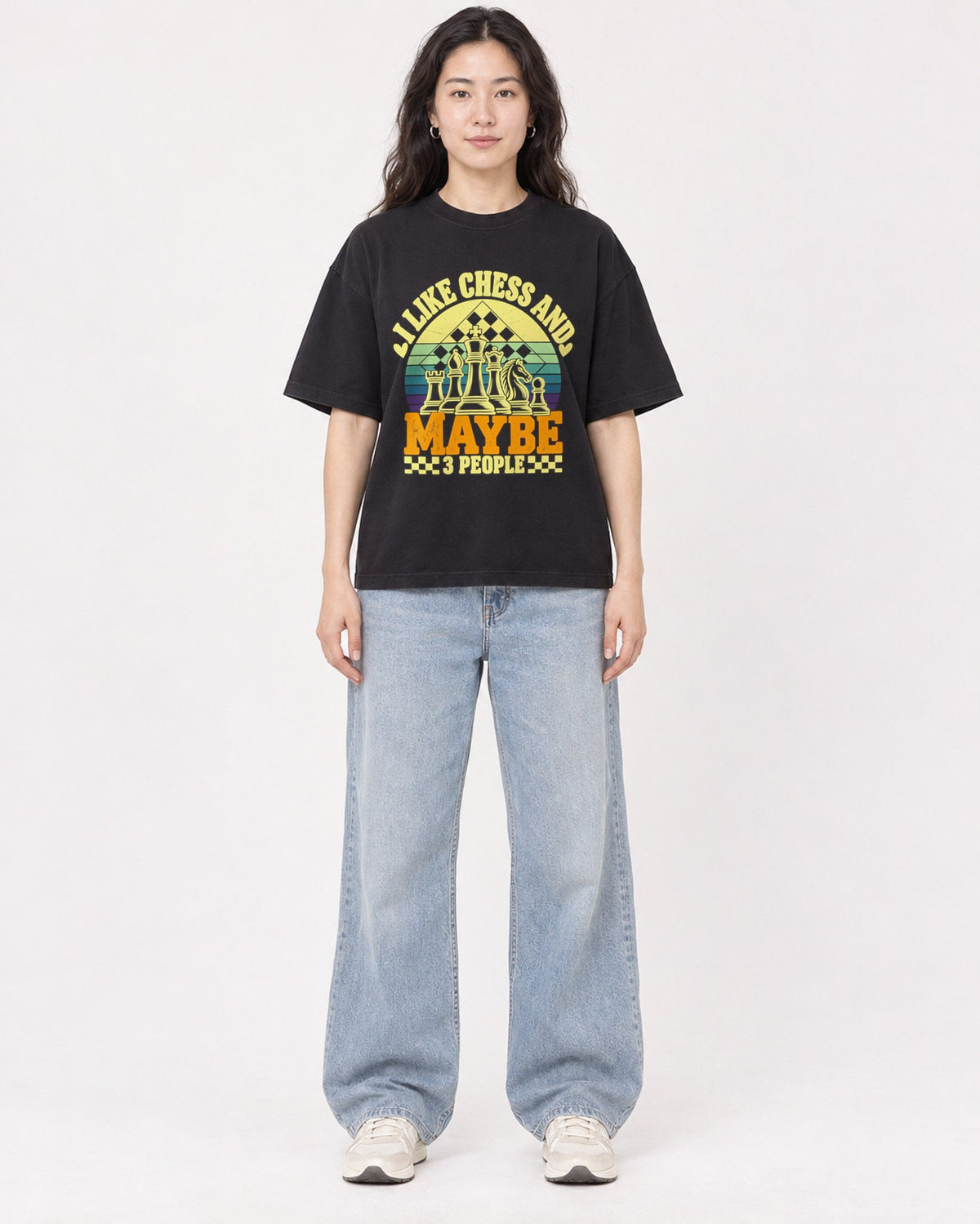 Mockup Boxy Heavyweight Tee Black female full-body 03
