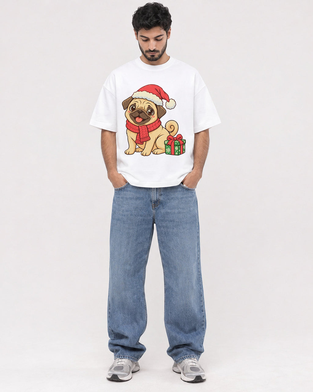Mockup Boxy Heavyweight Tee White male full-body 07