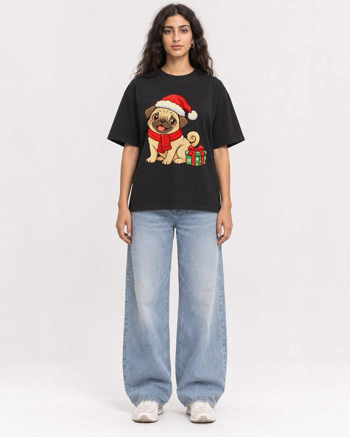 Mockup Boxy Heavyweight Tee Black female full-body 07