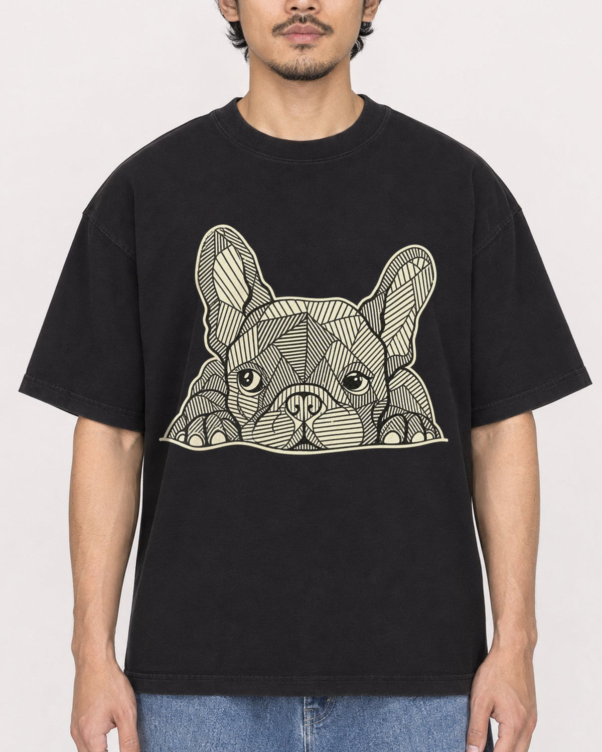 Mockup Boxy Heavyweight Tee Black male close-up 02