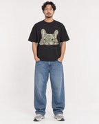 Mockup Boxy Heavyweight Tee Black male full-body 02