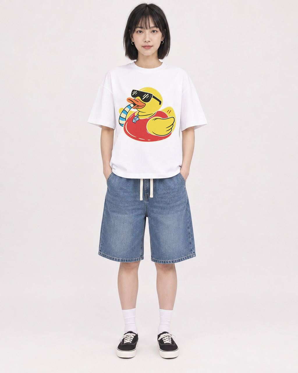 Mockup Boxy Heavyweight Tee White female full-body 11