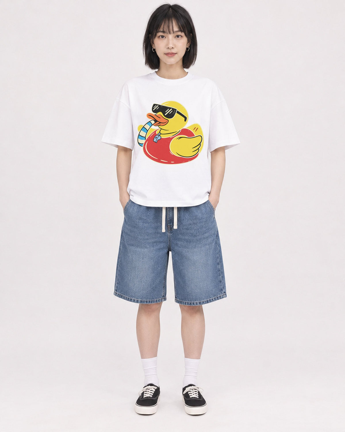 Mockup Boxy Heavyweight Tee White female full-body 11