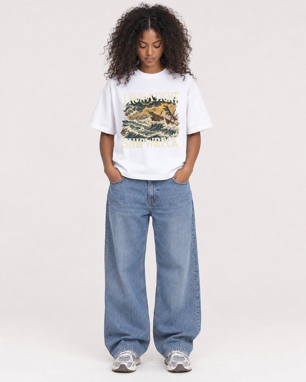 Mockup Boxy Heavyweight Tee White female full-body 05