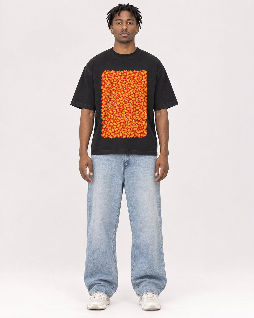 Mockup Boxy Heavyweight Tee Black male full-body 05