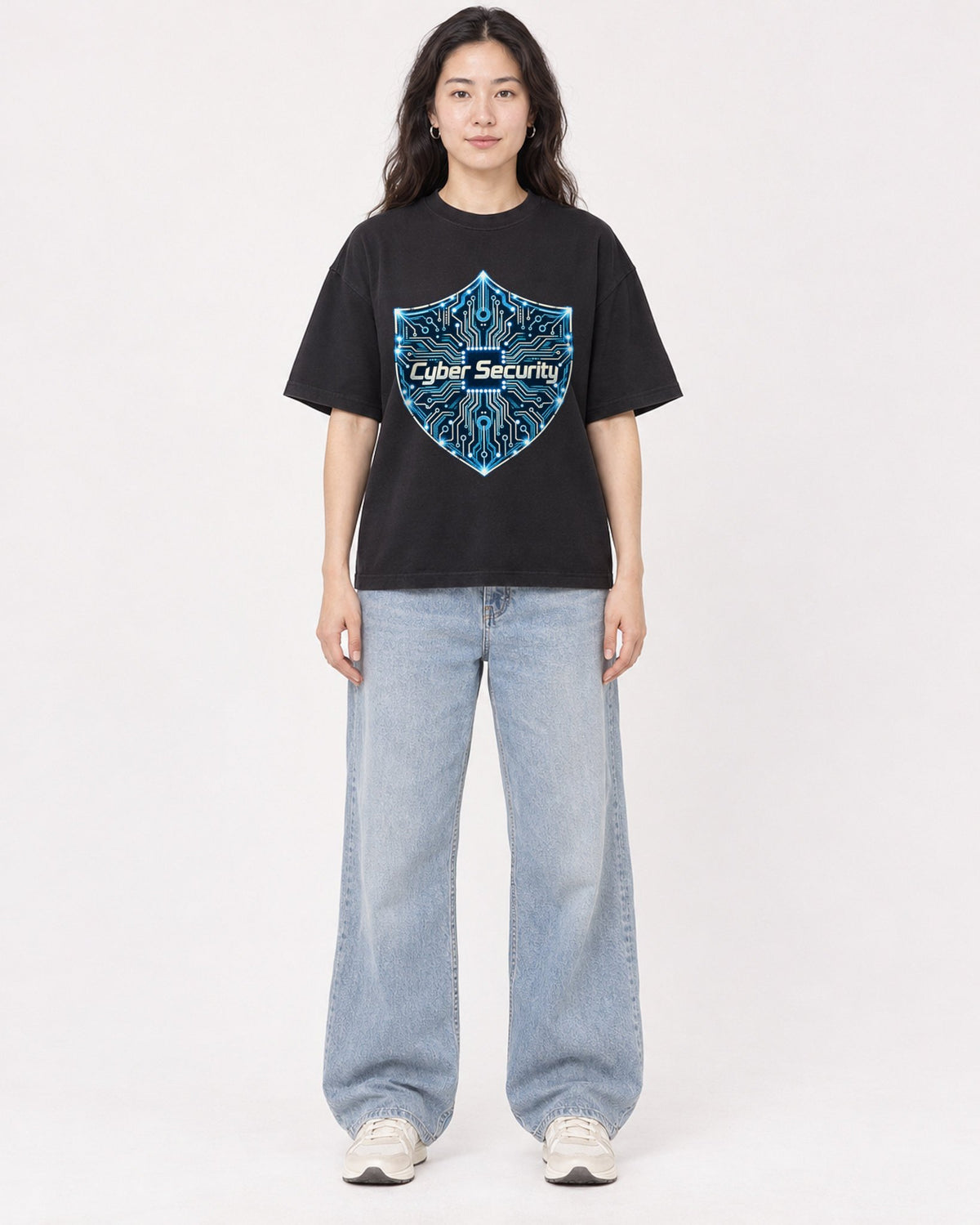 Mockup Boxy Heavyweight Tee Black female full-body 03