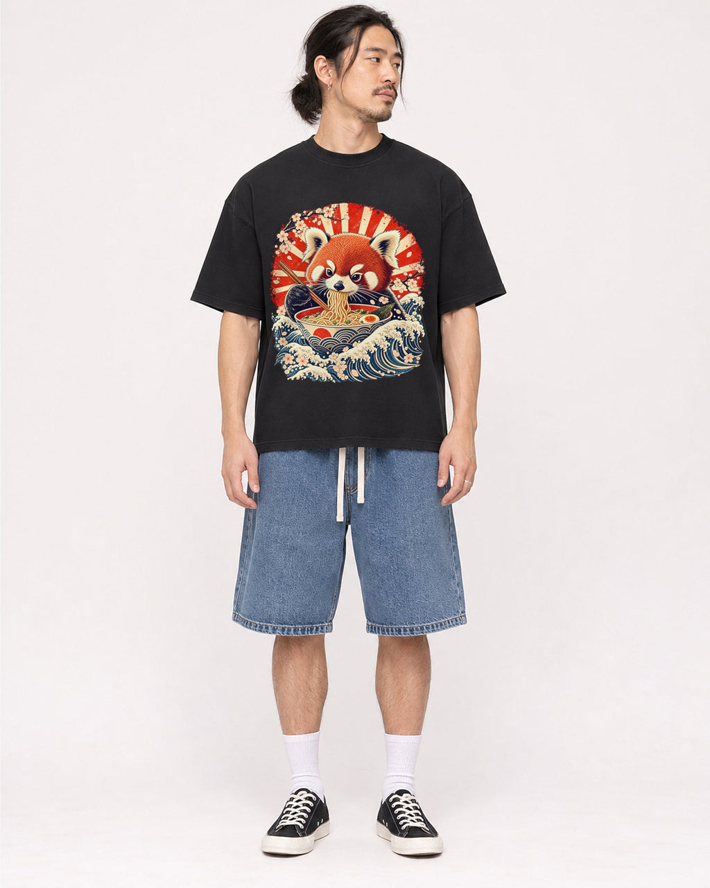 Mockup Boxy Heavyweight Tee Black male full-body 43