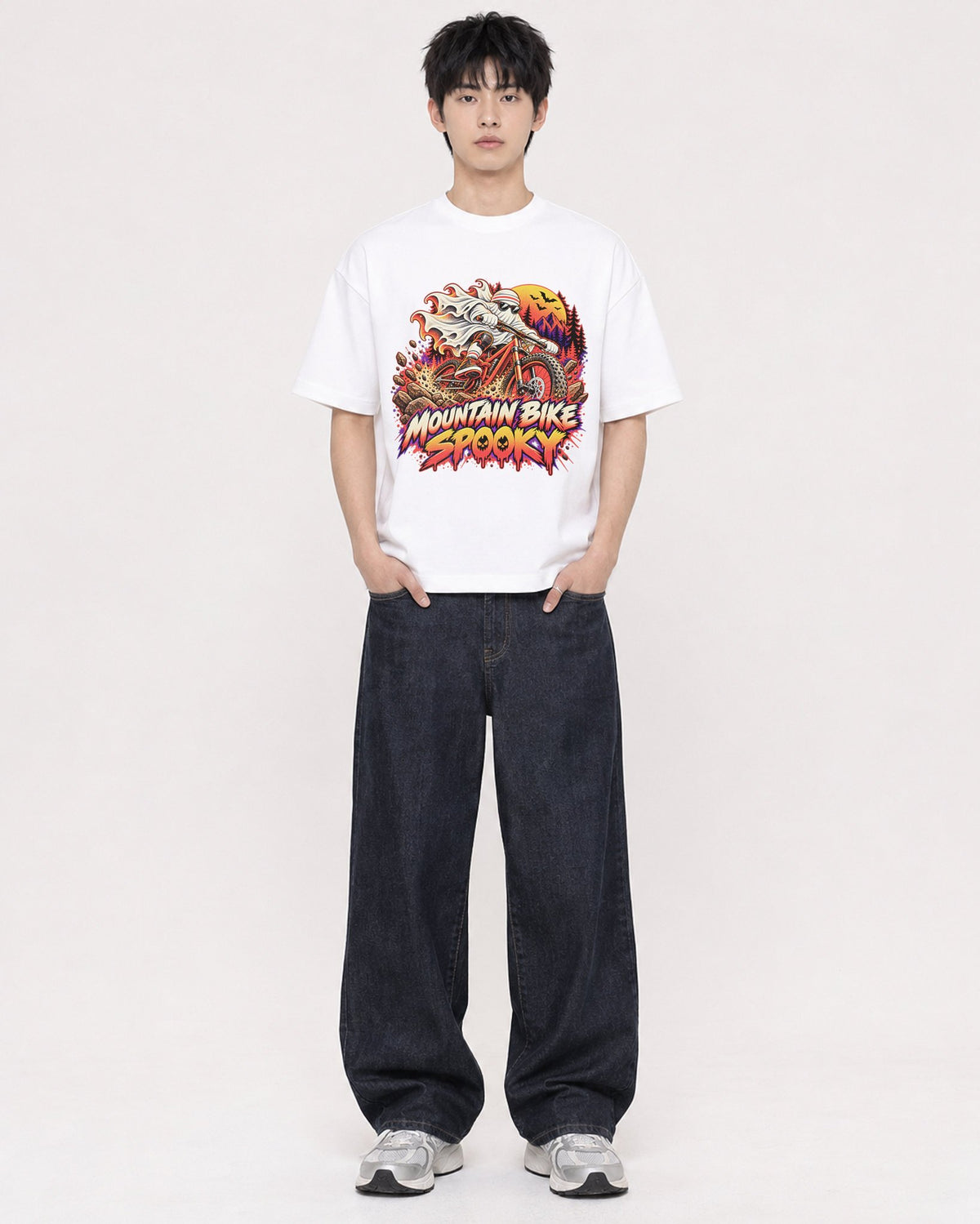 Mockup Boxy Heavyweight Tee White male full-body 01
