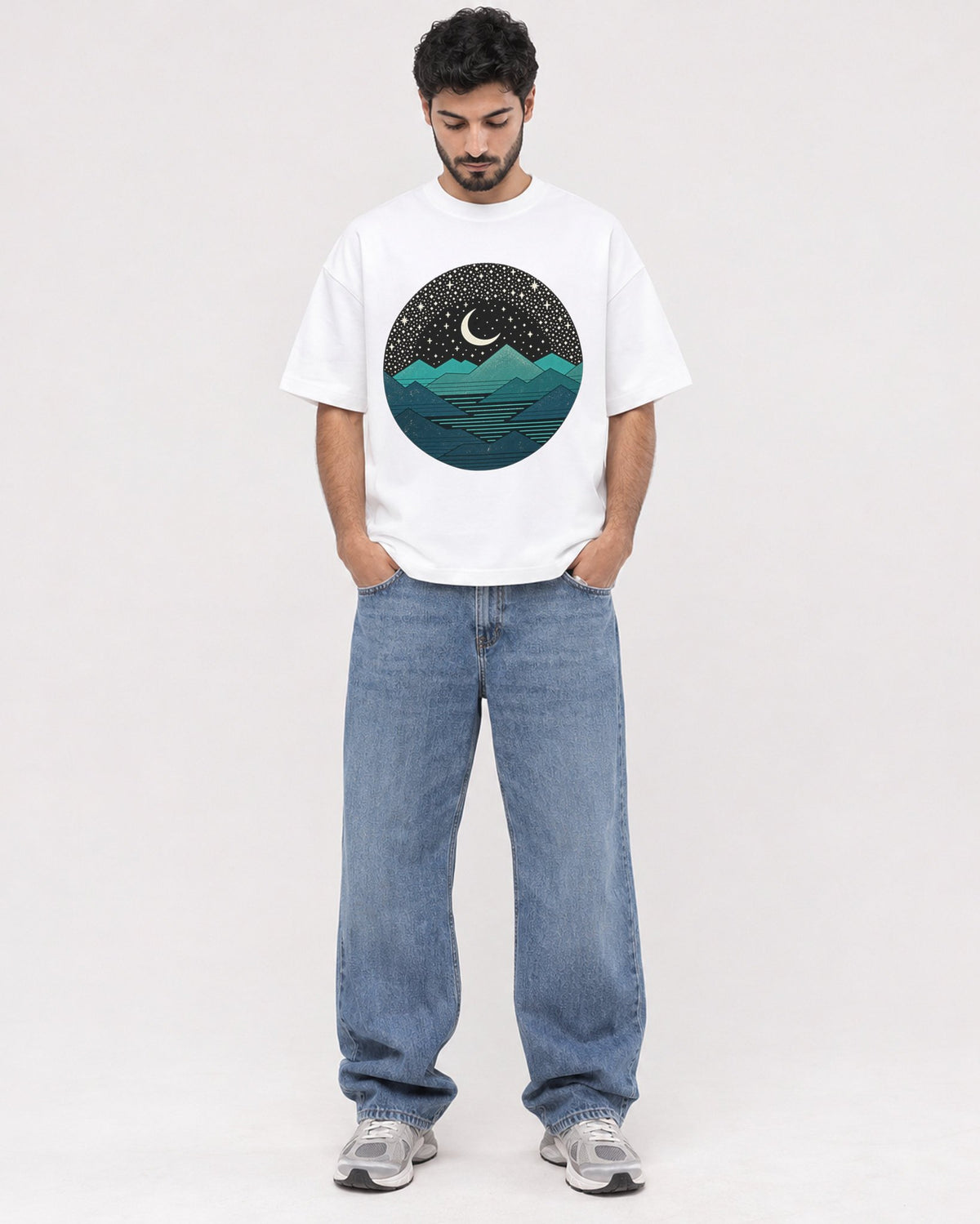Mockup Boxy Heavyweight Tee White male full-body 07
