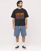 Mockup Boxy Heavyweight Tee Black male full-body 47