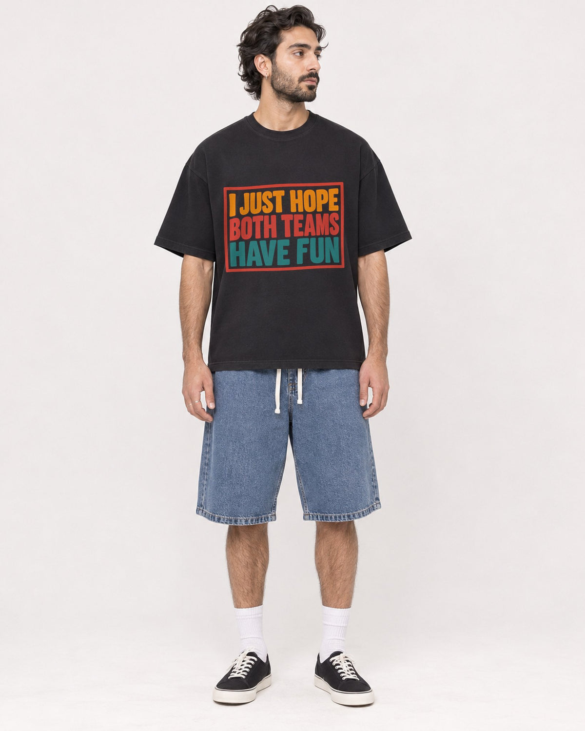 Mockup Boxy Heavyweight Tee Black male full-body 47