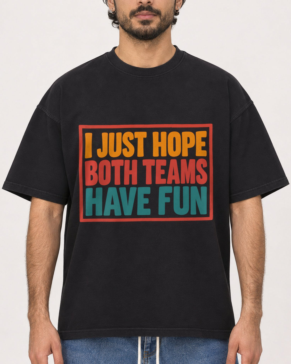 Mockup Boxy Heavyweight Tee Black male close-up 47