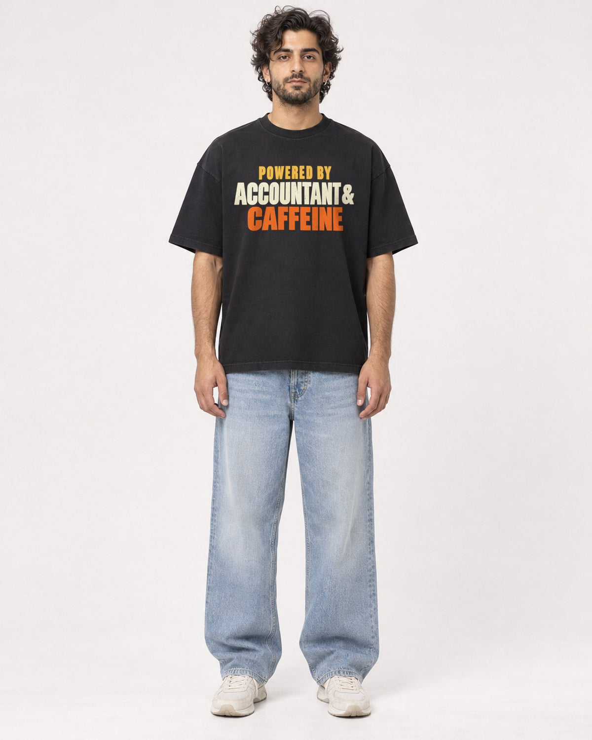 Mockup Boxy Heavyweight Tee Black male full-body 17